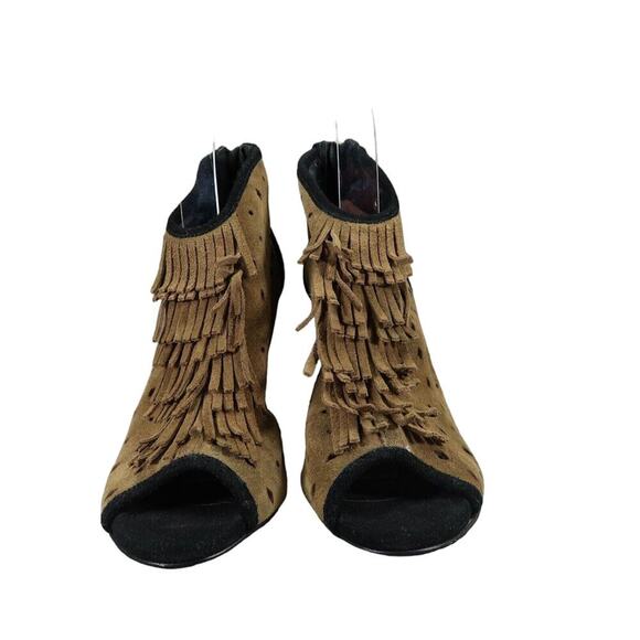 Jessica Simpson Shoes Womens 8.5 Bootie Fringe Open Toe Two Tone Leather Fashion - Picture 3 of 13